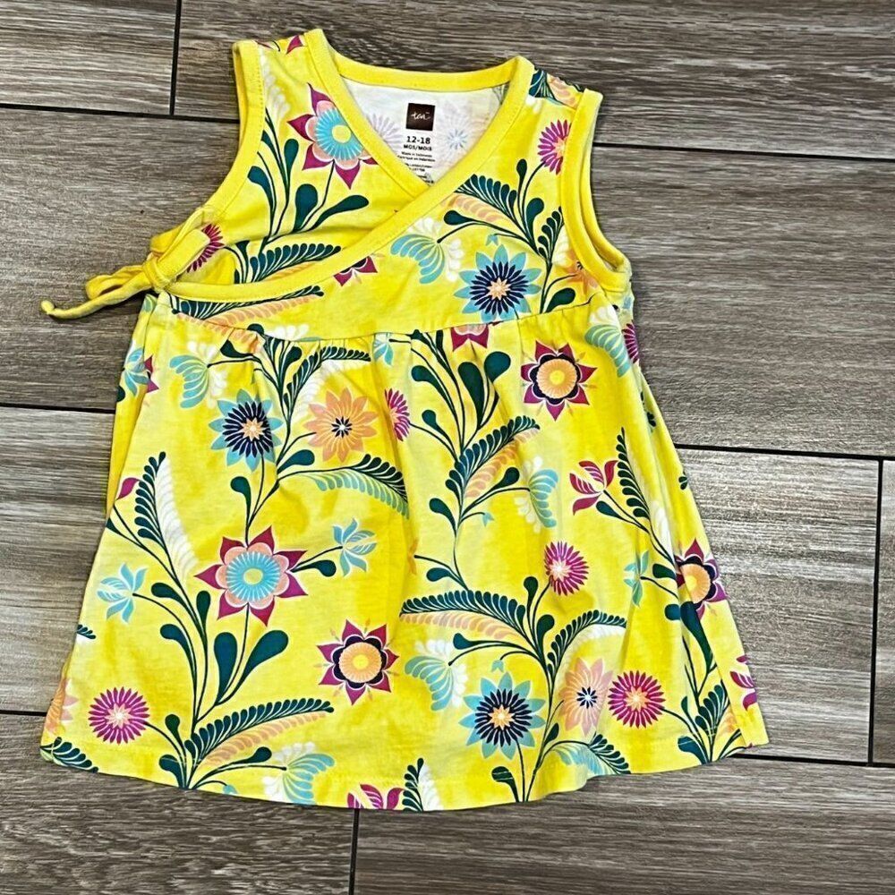 Tea Collection Yellow Floral Wrap Summer Dress Size 12-18M